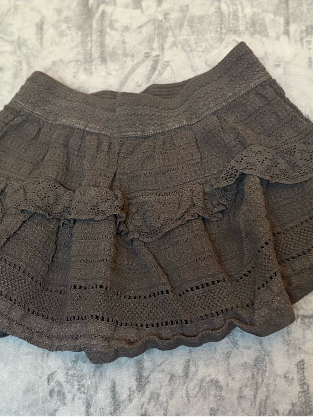 aerie Black Crochet Tiered Ruffle Skirt